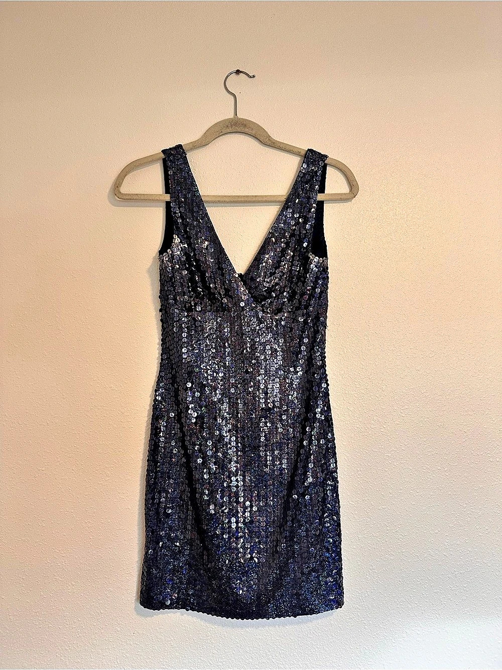 Vintage Y2K Adrianna Papell Blue Sequin Dress